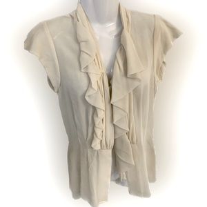Designer Nanette Lepore Luxury ivory silk Ruffle Career blouse top Women’s 2 XS